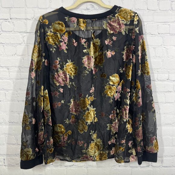 A New Day Tunic Women XXL Floral Velvet Burnout Sheer Pullover Blouse Top - Picture 2 of 11